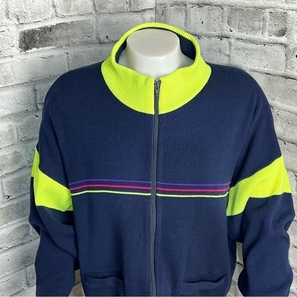 Vintage Jardi Full Zip Sweater with Neon Lines - Picture 2 of 8